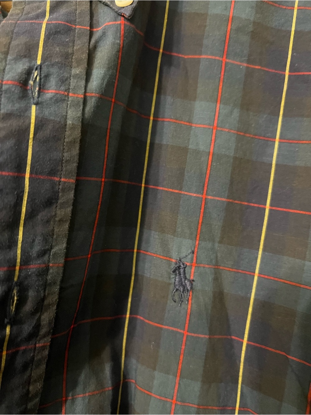 Vintage Ralph Lauren Men's Plaid Shirt in Green, Black & Red Windowpane